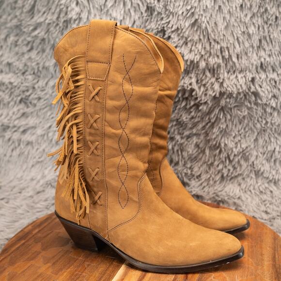 Ladies Fringe Durango Brown Leather Pointed Toe Western Booties Size: 7 M - Picture 1 of 9